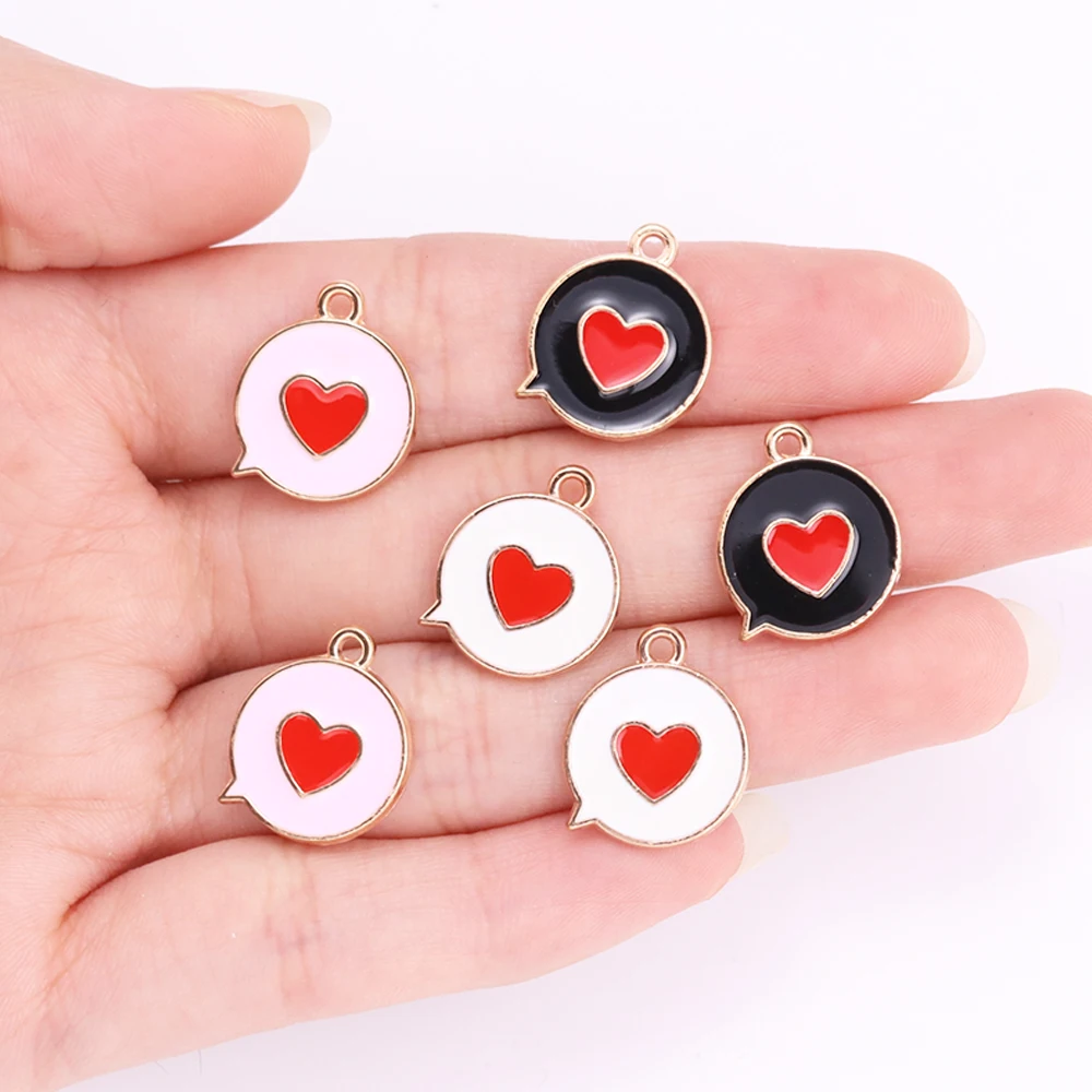 10Pcs 14*17mm Enamel Love Charms for DIY Jewelry Making Cute Heart Earrings Pendant Keychain Necklace Accessories Craft Supplies