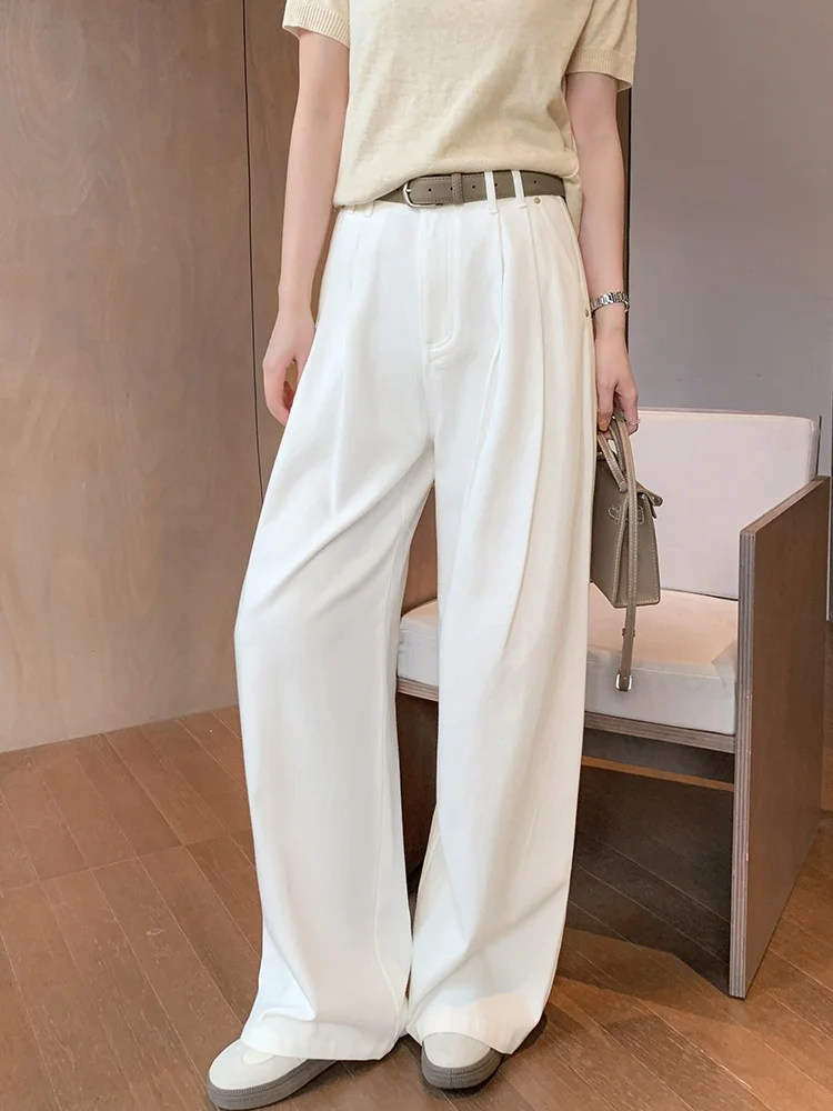 

White Wide Leg Jeans Women's Loose Fit Casual High Waist Straight Cut Pants Spring 2026 New Sle Versatile Casual Jeans
