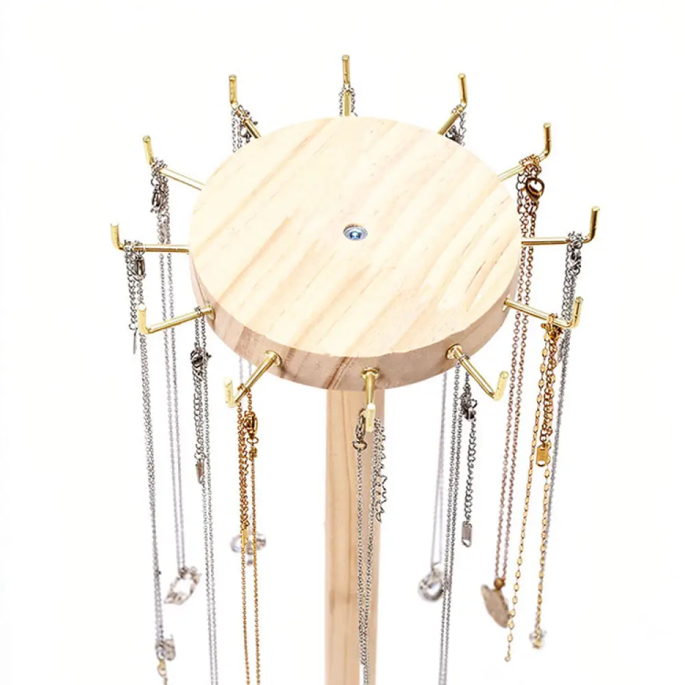 Rustic Wood Jewelry Display Stand Walnut Necklace Organizer Holder Vintage Pendant Hanging Rack For Boutique Showcase