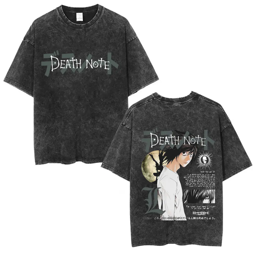

Washed Vintage Anime Death Note L Lawliet Graphic T-shirt Men Women Casual Oversized Cotton Short Sleeve T Shirt Male Streetwear