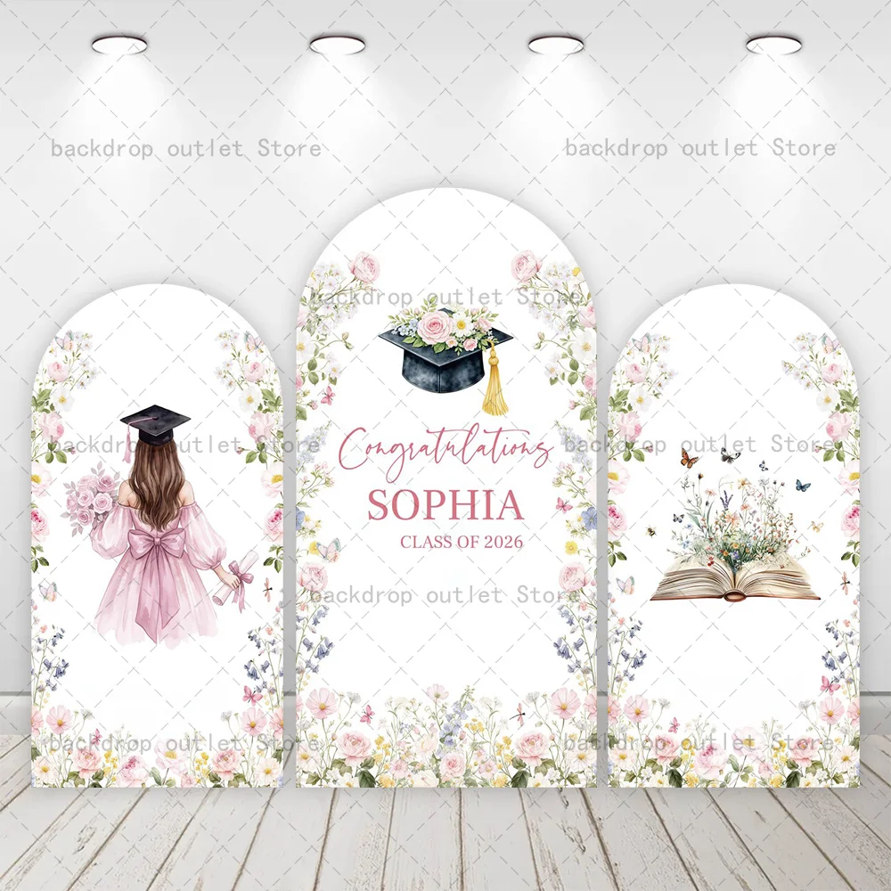 Mehofond Class of 2026 Graduation Arch Backdrop Cover Graduate Party Girl Student Flower Arched Background Photo Props