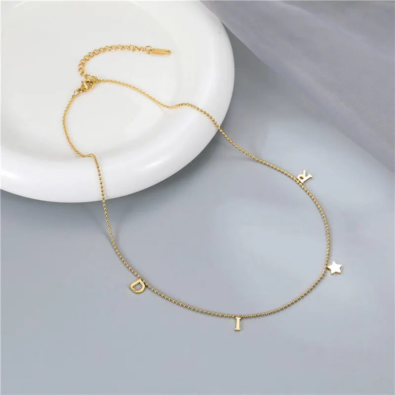 Creative Letter Titanium Steel Necklace/Bracelet 18K Gold Plated Waterproof Hypoallergenic Jewelry Suitable for Women Girls Gift