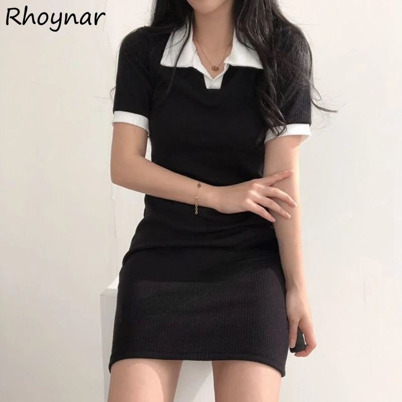 

Dresses Women Preppy Style Panelled Slim Fashion Ulzzang Casual Simple All-match Prevalent College Girls Summer Stylish Soft