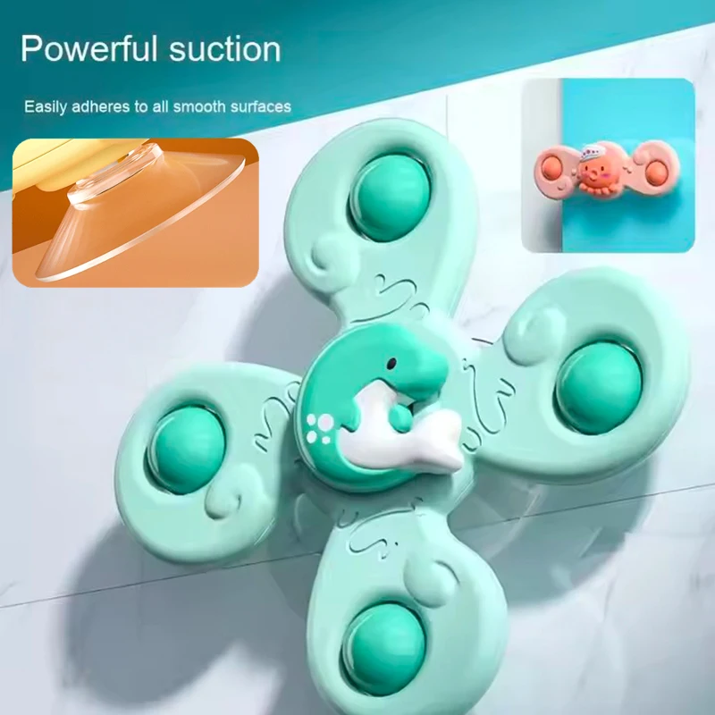 Cartoon Spinner met Zuig Rammelaars Fidget Educatief Speelgoed Voor Kinderen Jongens Meisjes Gift Babybadje Speelgoed Vis Dolfijn Octopus Speelgoed
