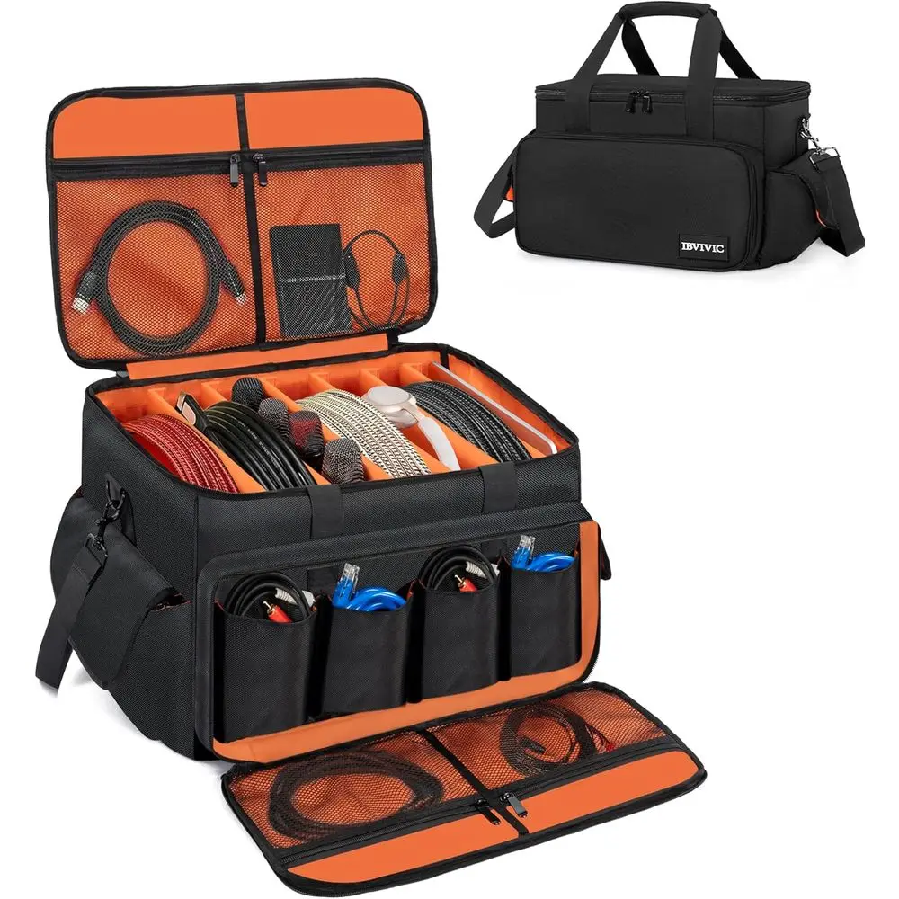 

Сумка IBVIVIC DJ Cable с 6 съемными разделителями, вместительная сумка для кабелей, DJ-оборудования, звуковых инструментов и аксессуаров.