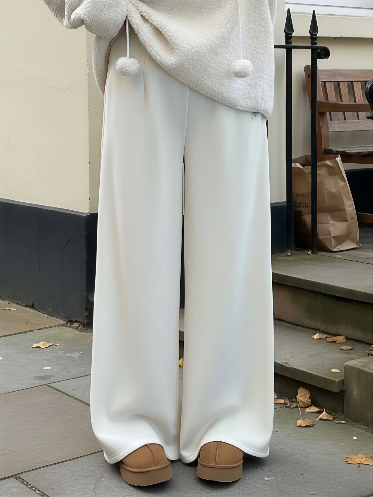 

plus Size Women's Winter Casual Loose Fit Trousers Thick High Waist Wide Leg Pants Draping Style Korean Fashion Fleece Lined