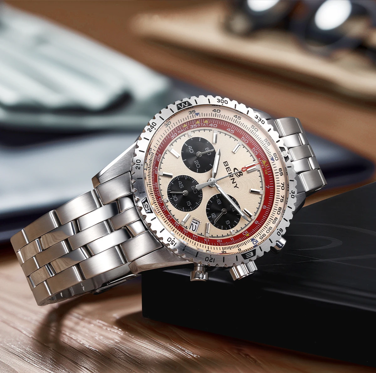BERNY Aviation Herrenuhren Quarz Chronograph Uhr Datum Saphir Super Leuchtend Luxusmarke Dress Herren Armbanduhr – Detail 17