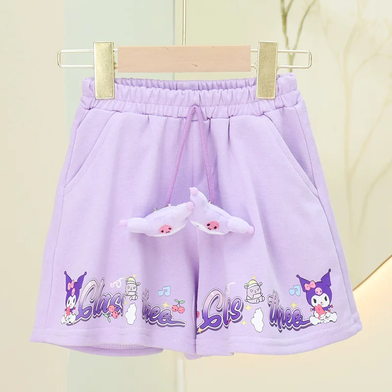 Sanrio's New Girls' Pure Cotton Shorts, Loose Casual Mid-Pants, Outdoor Beach Pants, Versatile Sports Cartoon Kuromi My Melody