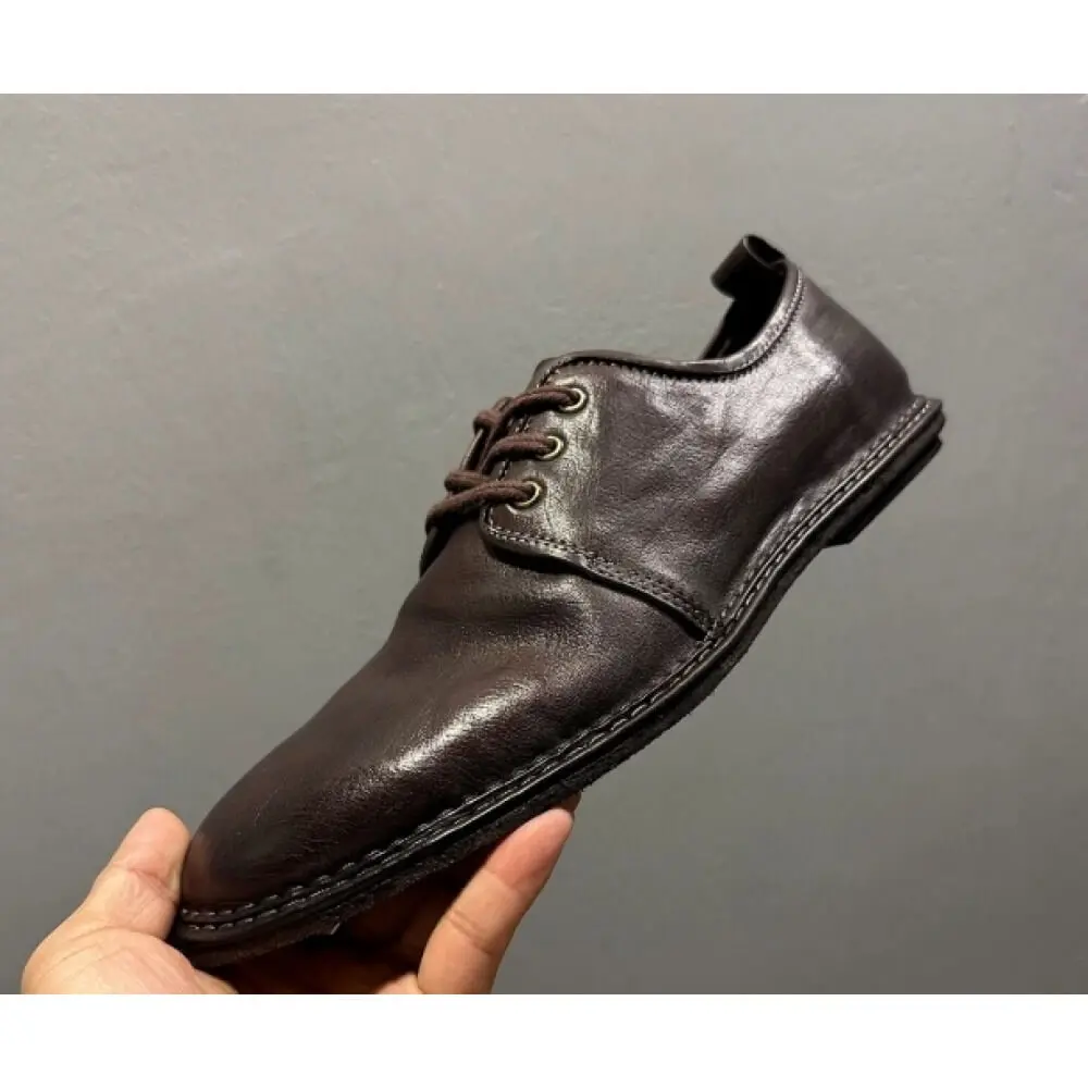 Handcrafted Black Distressed Leather Oxfords – Superior Craftsmanship, Timeless Minimalist Appeal