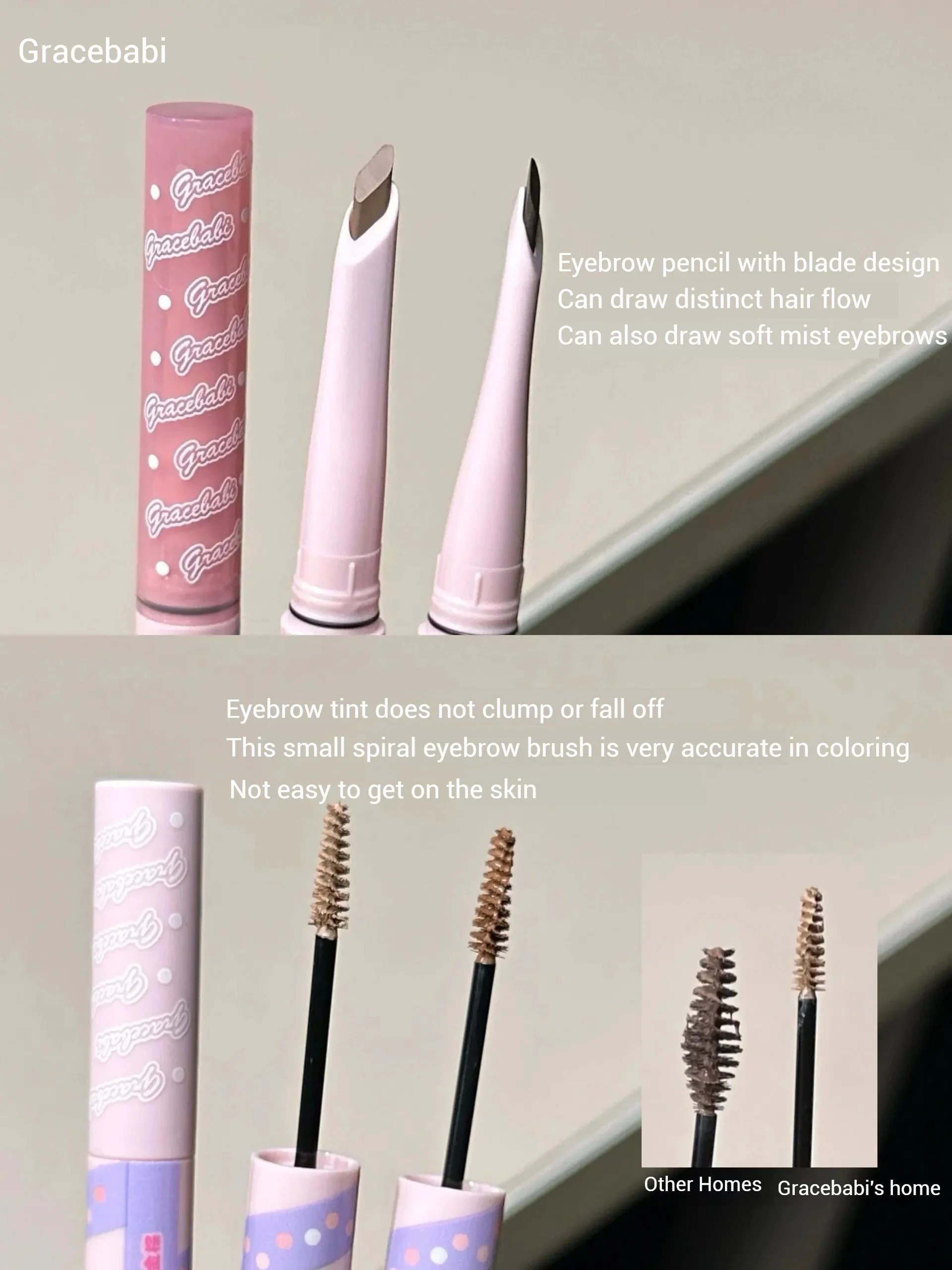 Gracebabi Eyebrow Pencil Eyebrow 2-In-1 Blade Brush Dual Head Dual Effect Three-Dimensional Waterproof