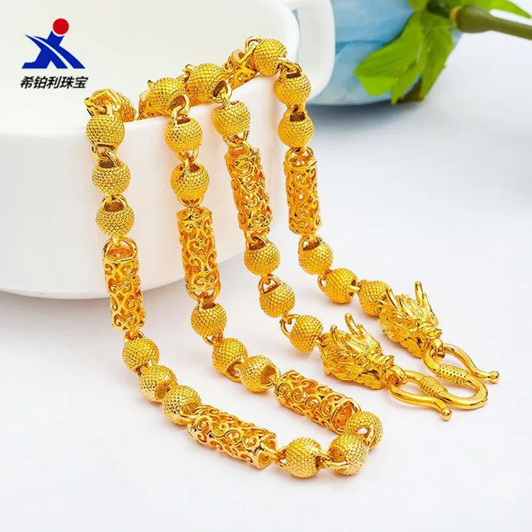 

Hollow Prayer Bead Dragon Necklace Men's 24K Gold AU999 - Zen beads, dragon, solid texture, auspicious for business & casual