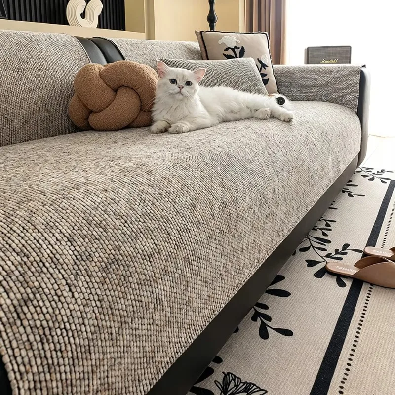 Chenille Textured Sofa Pad, Anti-scratch & Anti-stain, Washable Non-slip Couch Protector Mat, All Season Sofa Cushion CoverCloth