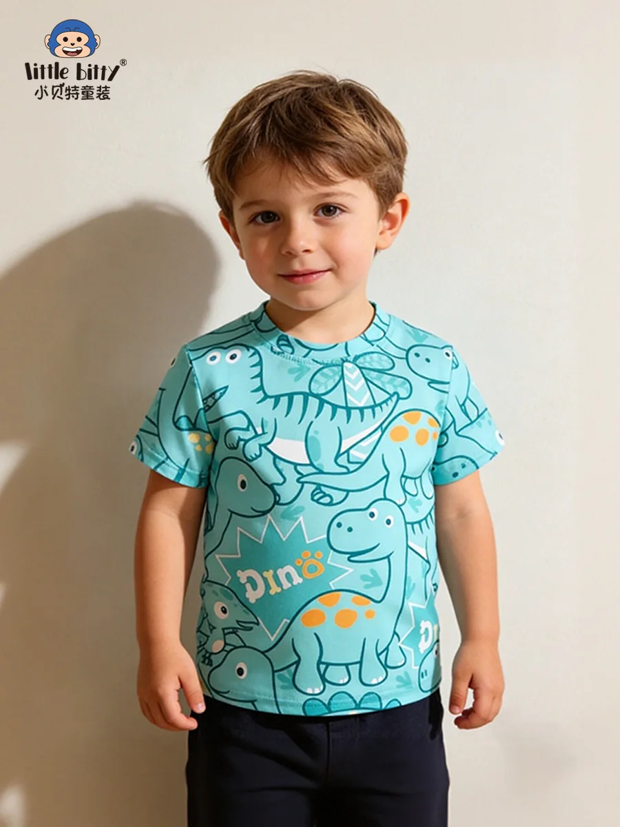 

Summer Cartoon Dinosaur Print Round-Neck Short-Sleeve Shirt for 3-8 Year Old Boys Children's Clothing