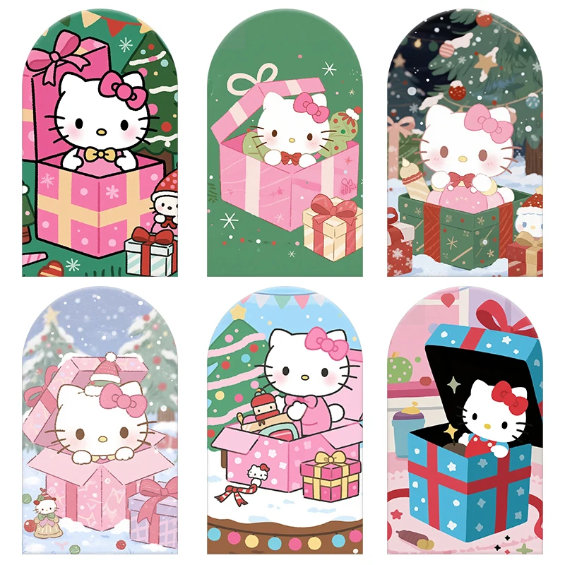 

Winter HelloKitty Gift Box Arch Backdrop Christmas Cover for Girl Birthday Party Baby Shower Background Decortion Spandex Fabric