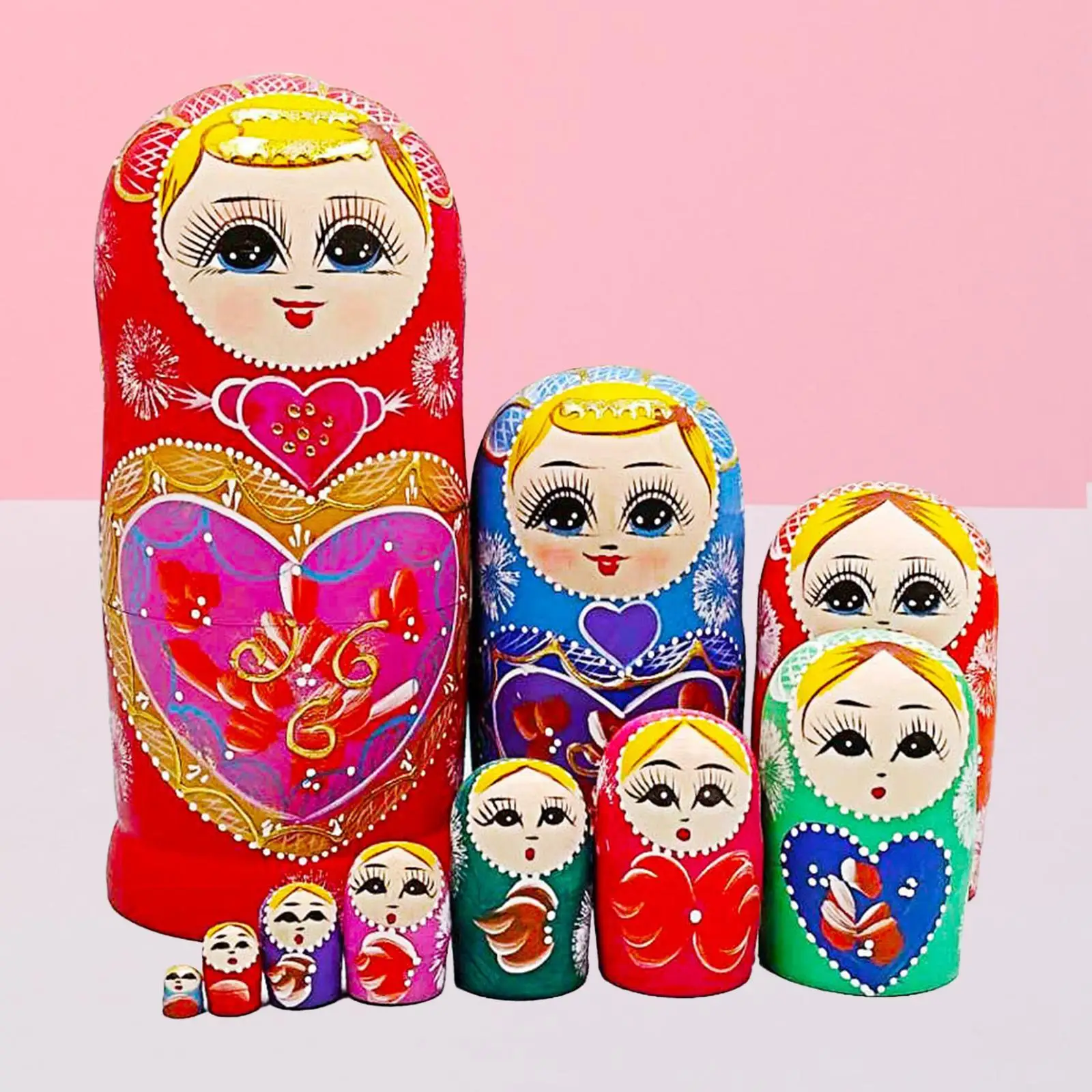 

10 Pieces Stacking Doll Set Beautiful Crafts Handmade Collectible Cartoon