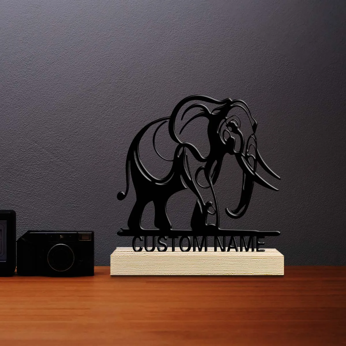 1pc Customizable Wrought Iron Desktop Decoration Custom Content Equipped with Wooden Base Festival Ornaments and Decorations