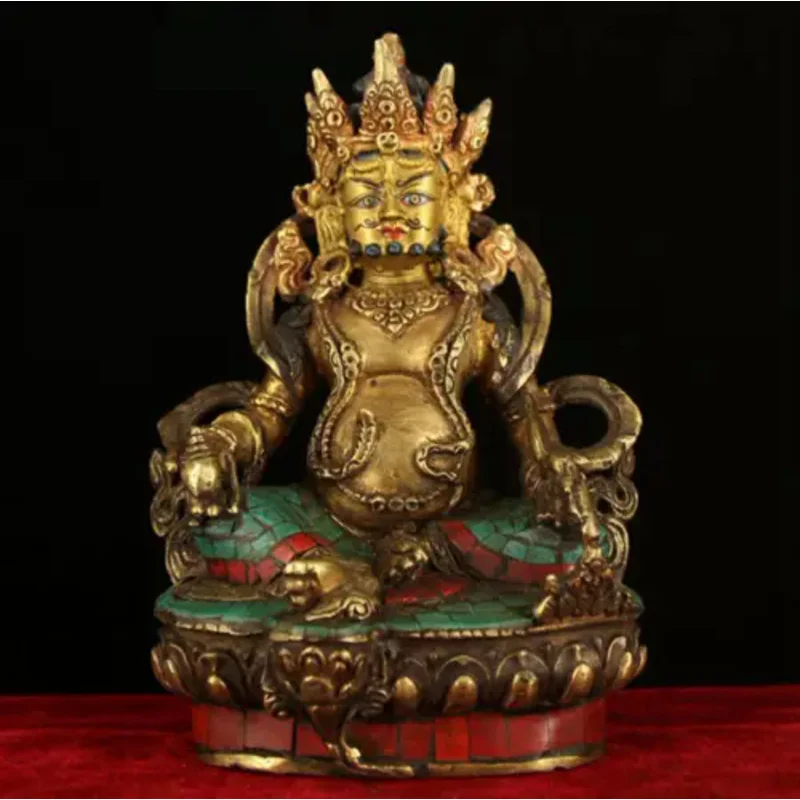 

8.4" Old Tibet Bronze Inlay Turquoise Gem Buddhism Yellow Jambhala Buddha Statue