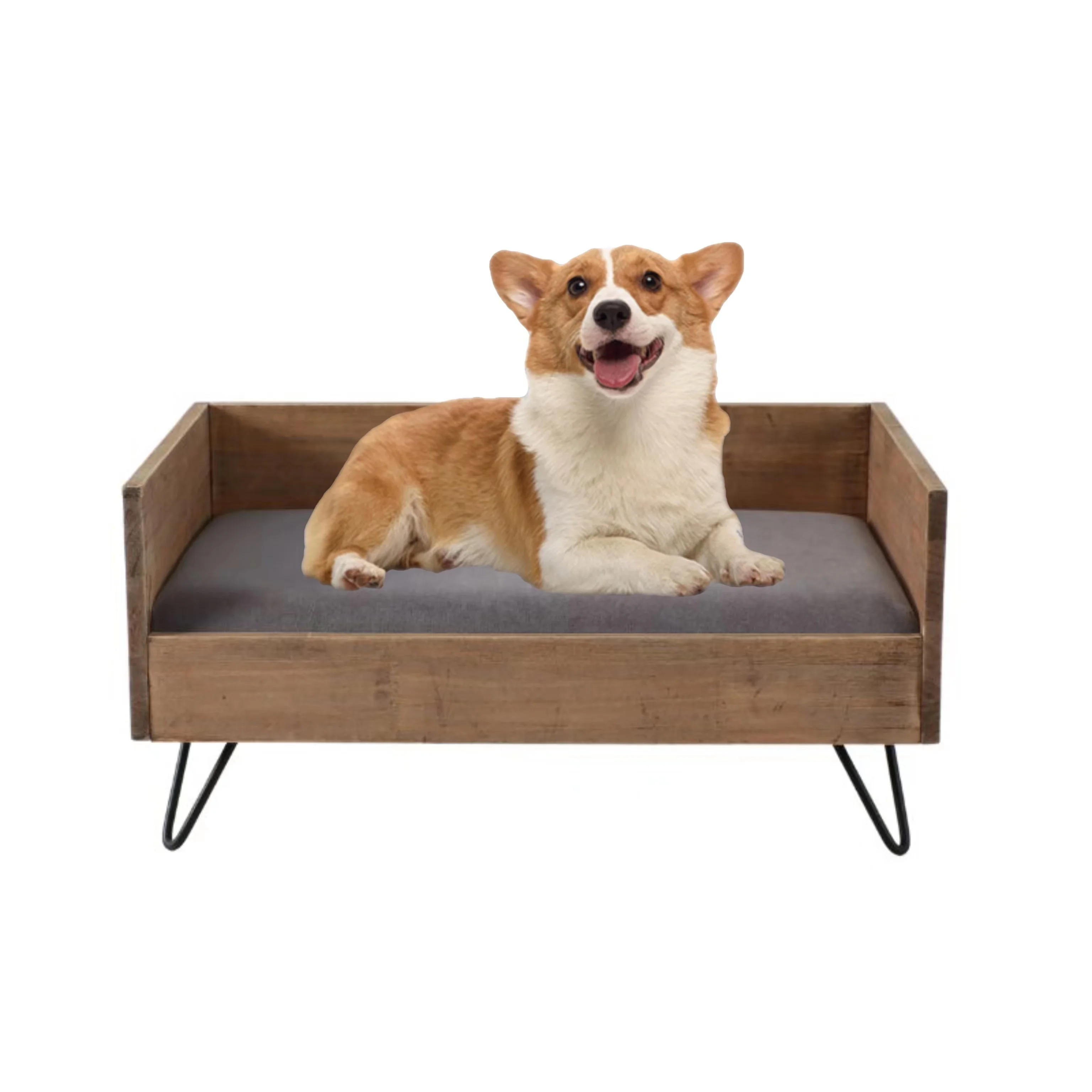 Custom Solid Wood Dog Pet Bed And Cat Beds Metal Legs Rectangle Waterproof Elevated Wooden Pet Beds