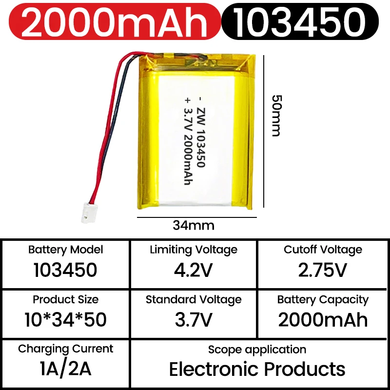 103035 3..7V 1100mAh 103035 Battery Lipo Polymer Lithium Ion Rechargeable Batteries for GPS DashCam Bluetooth Speaker LED Light