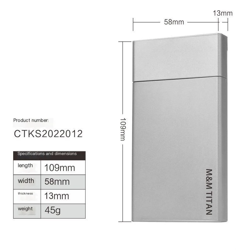 Pure Titanium Cigarette Case Portable Slim Cigarette Box Ultra Lightweight Portable Crush-Proof Metal Long Cigarette Holds