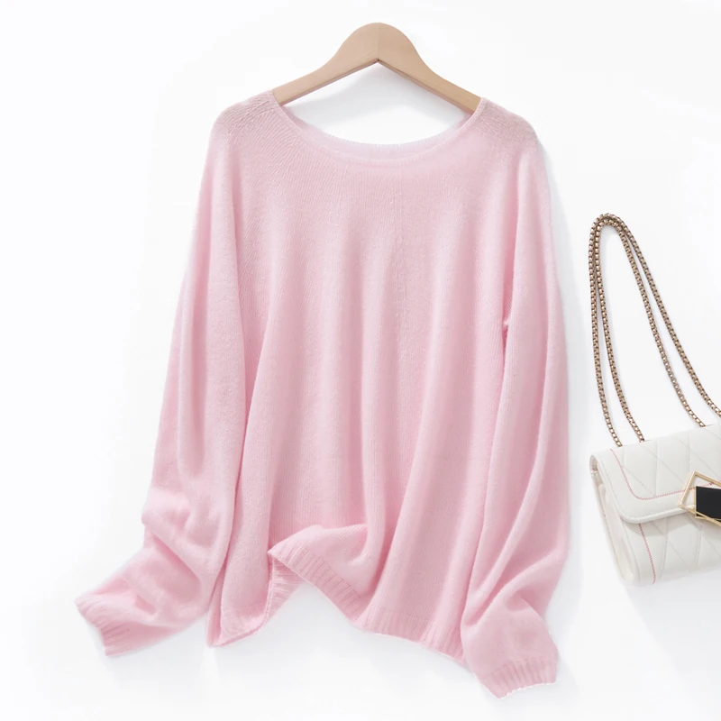 Women's Oversized Silk Cashmere Round Neck Pullover for Spring and Autumn Commuting, Multifunctional Elegant Style, Comfortable