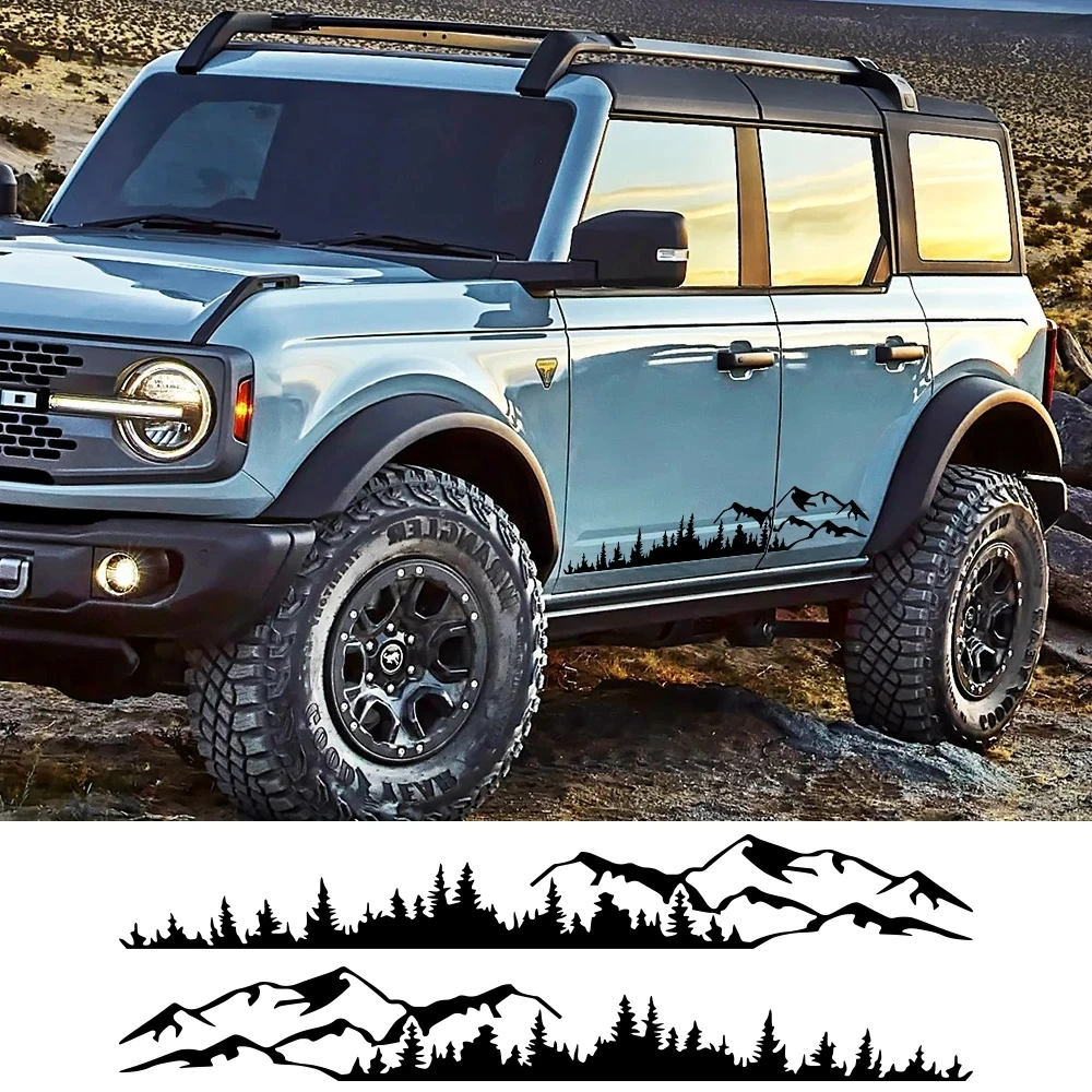 2PC Ford Bronco TRX4 RC Car Side Stickers TRX 4 2021 2022 2023 Graphics Forest Mountain Range Vinyl Film Decal Accessories