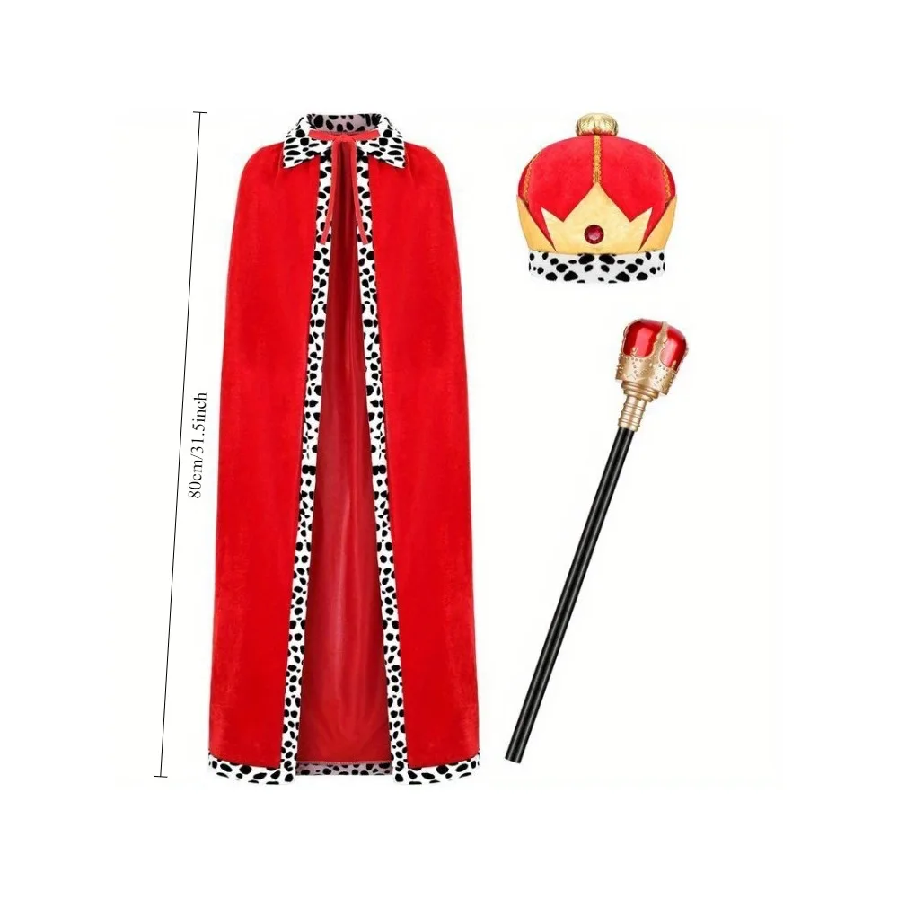Halloween Adult King Red Cloak Costume Kids King Prince Robe Crown Velvet Cape Children Birthday Party Cosplay Accessory Suit