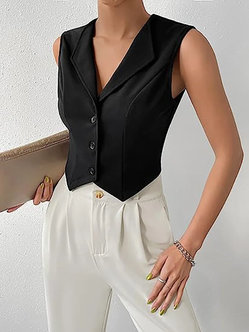 Sleeveless Vests for Women Slim Fit Single Breasted Casual Commuter Short Blazer Elegant Ladies Coat Top Women