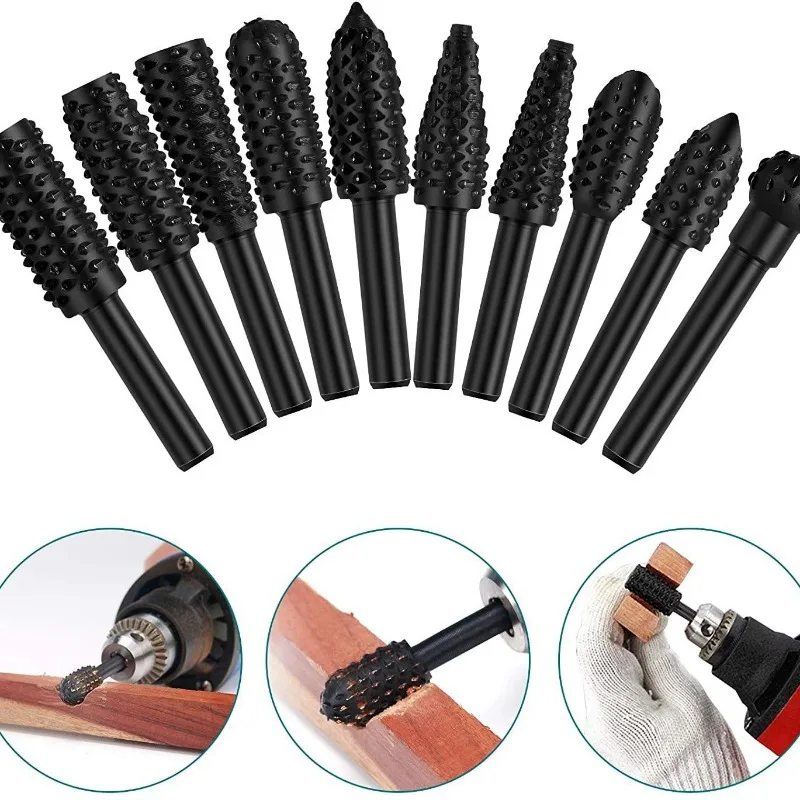 5pcs/set Woodworking Rotary Files Grinding Head Embossing Rotary File Wood Carving Tools Round Shank File Drill Bits Hand Tools