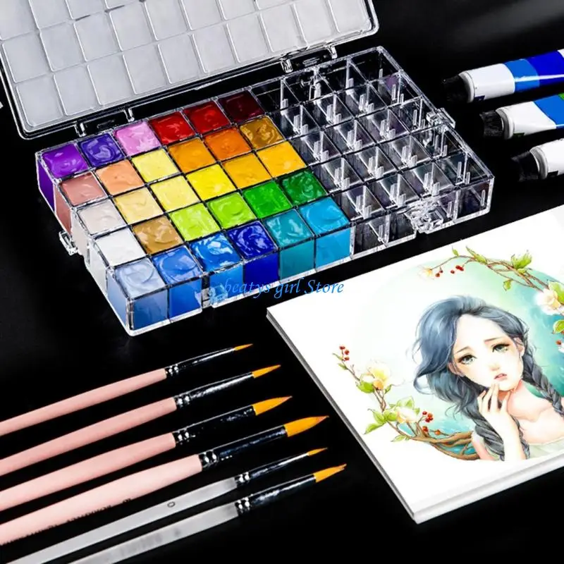 

C7AB портативный пластиковый чехол для краски 12/24/36 колодцев герметичная коробка для краски художественный органайзер для