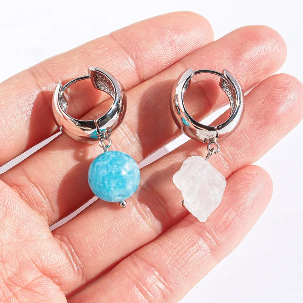 2026 Summer Fresh Elegant Aquamarine Natural Raw Stone Earrings Special-shaped Rock Square AB Earrings Freshwater Pearl Earrings