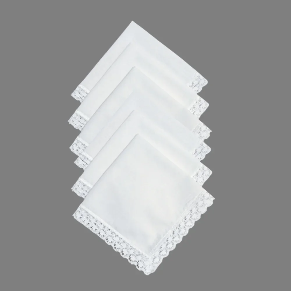 26CM/10.2IN, 6PCS Thin Pure Cotton Fabric Lace Handkerchief Wedding Decoration Home Ornament Bag Decoration Handkerchief Solid C