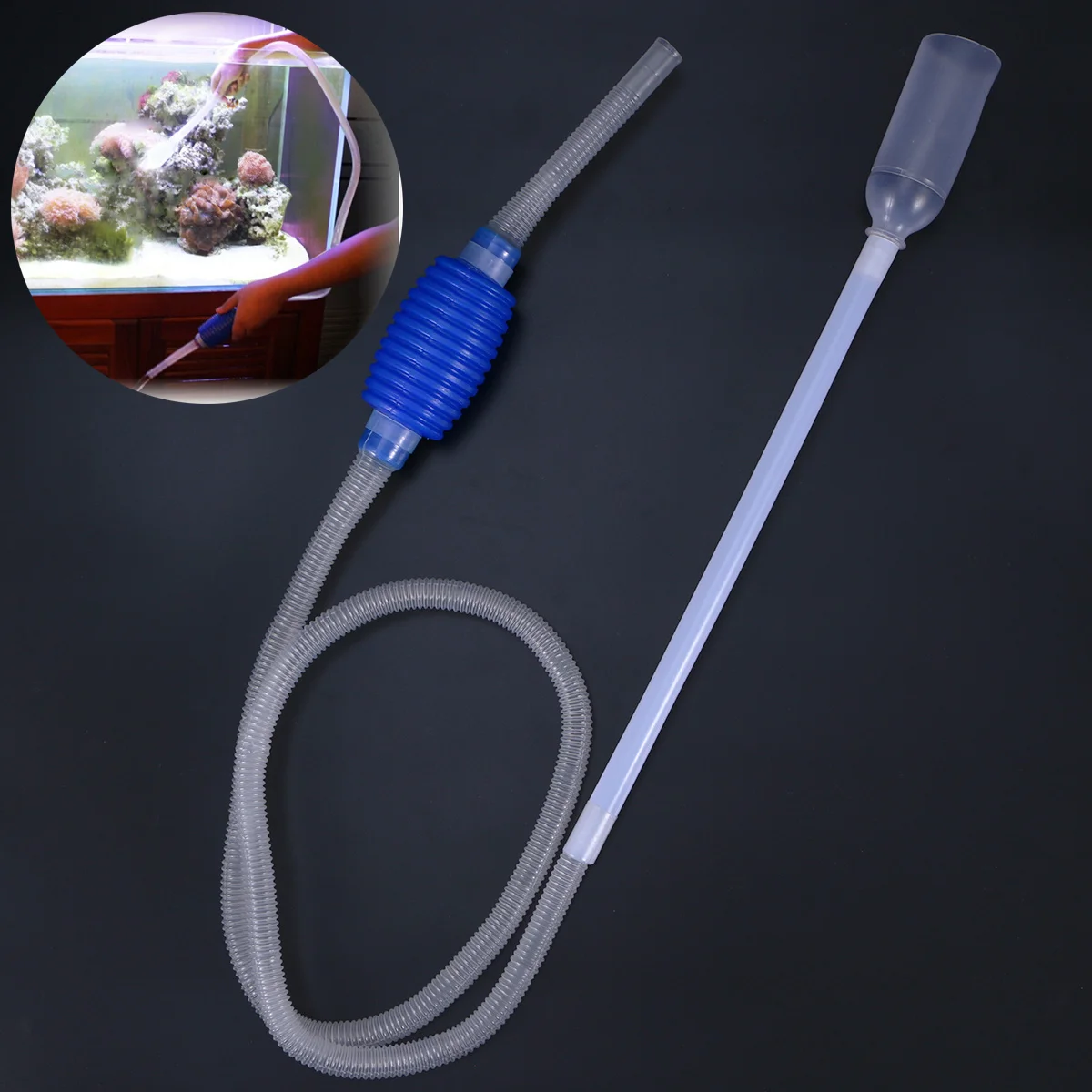 

1.7m Fish Tank Aquarium Siphon Pump Cleaner Gravel Water Filter Change Tool Fast Drainage Non-Invasive for Small Fish Tanks