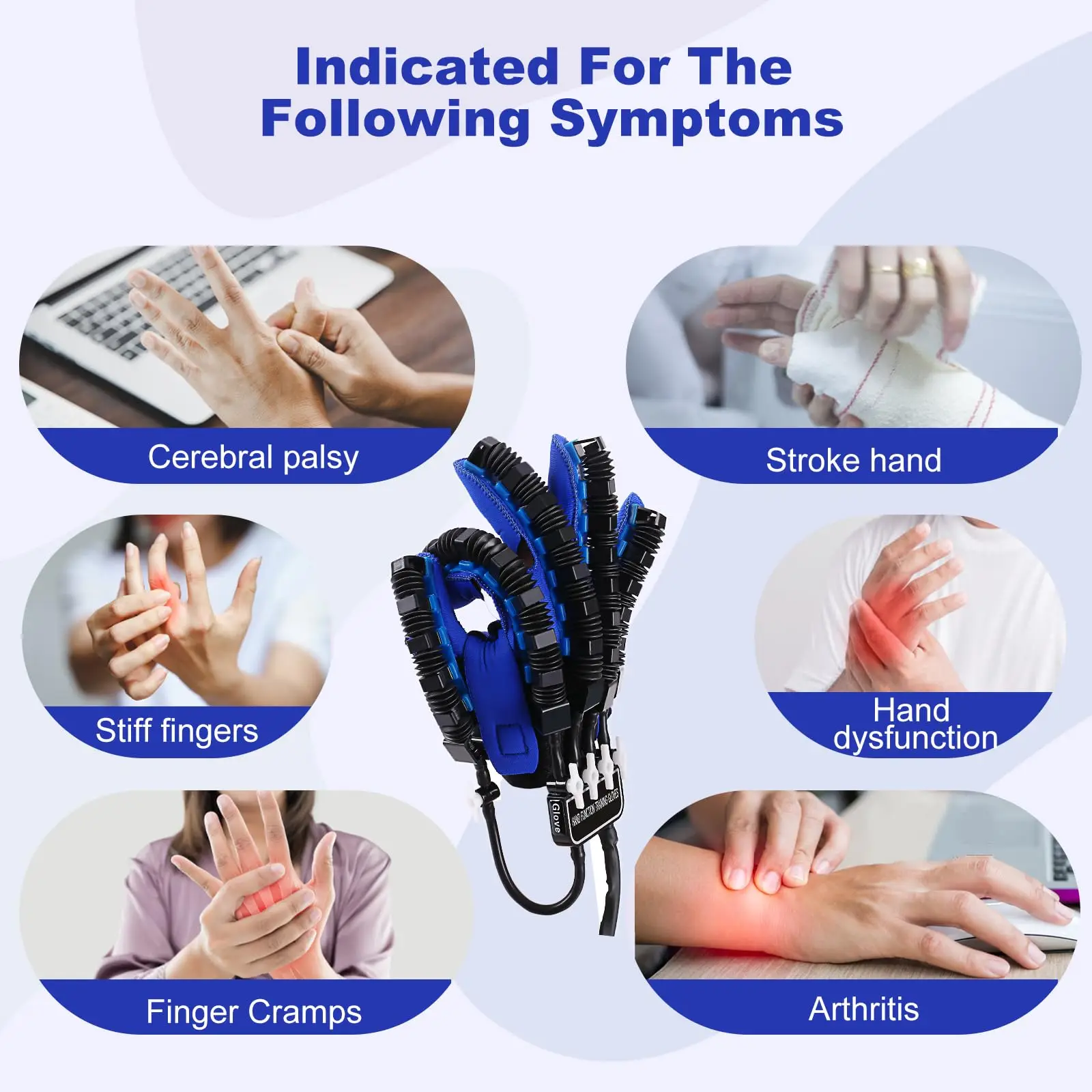 Rehabilitation Robot Gloves Upgrade Hemiplegia Hand Stroke Recovery Equipment with USB Chargeable and Strength Adjustment