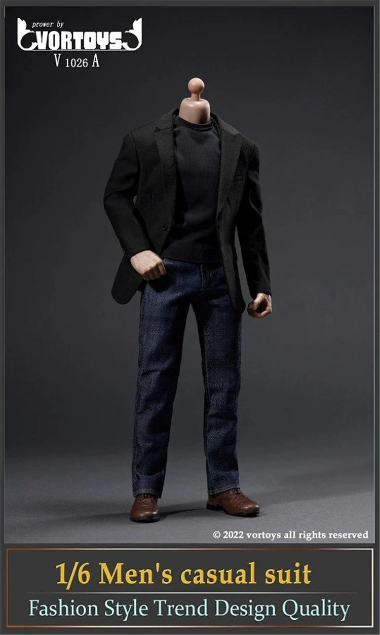 VORTOYS V1026C 1/6 Male Casual Suit Set Suit Jacket Shirt Jeans Sunglasses Clothes Model Fit 12