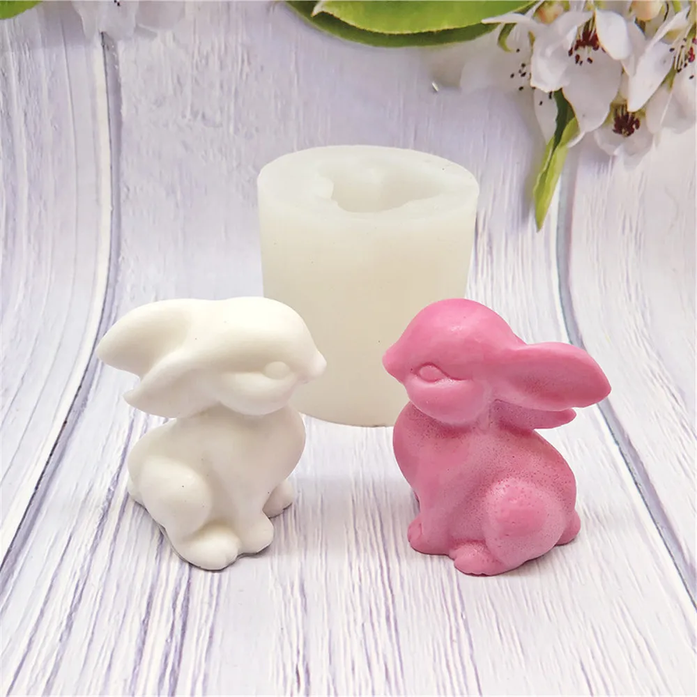 3D Easter Rabbit Shape Candle Soap Slicone Mold Lovely Bunny Chocolate Cake Decor Fondant Mould Cute Craft Gifts Making Tools