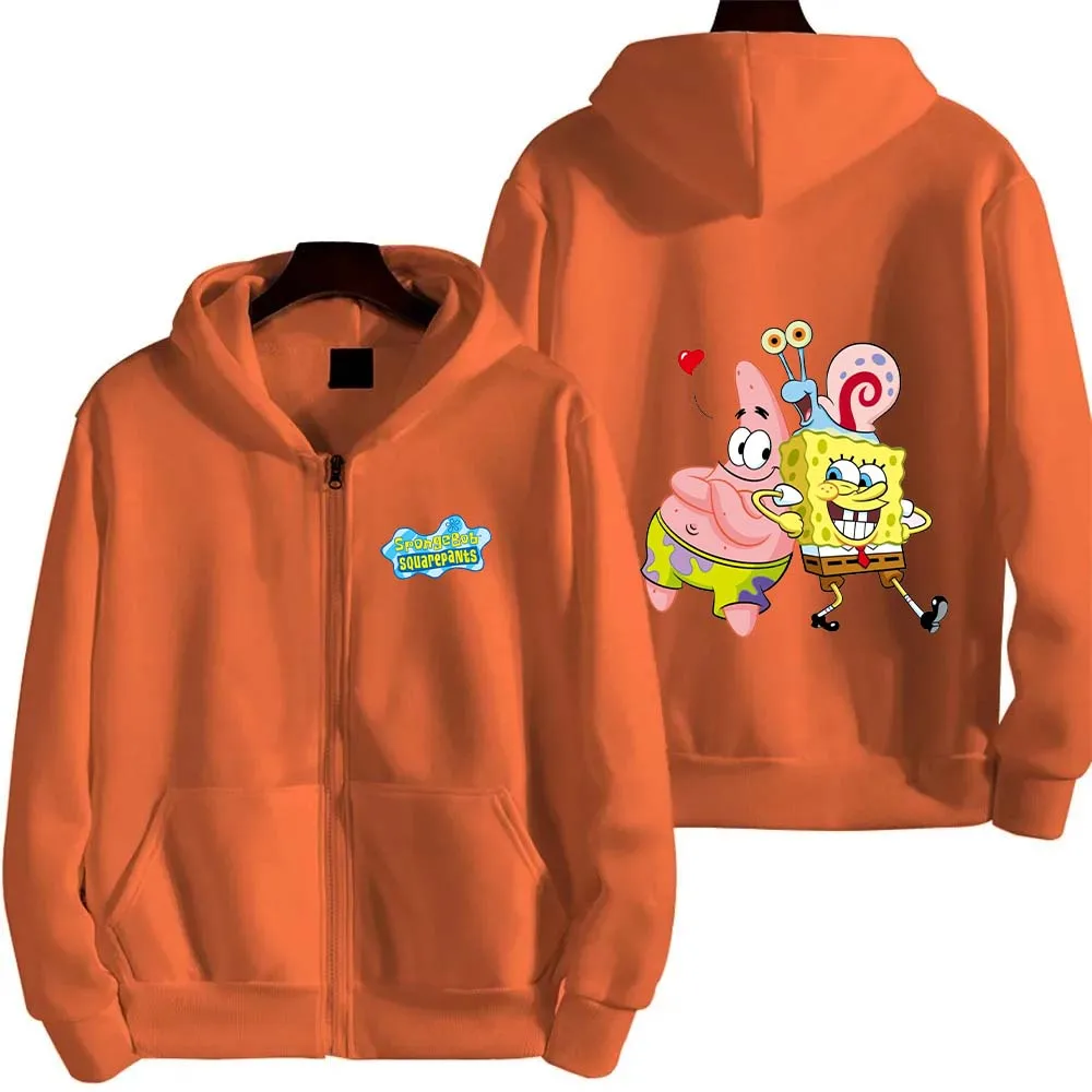 2025 New Anime SpongeBob SquarePants and Patrick Star Sportswear Zipper Hoodie Cartoon Men's Extra Large Coat