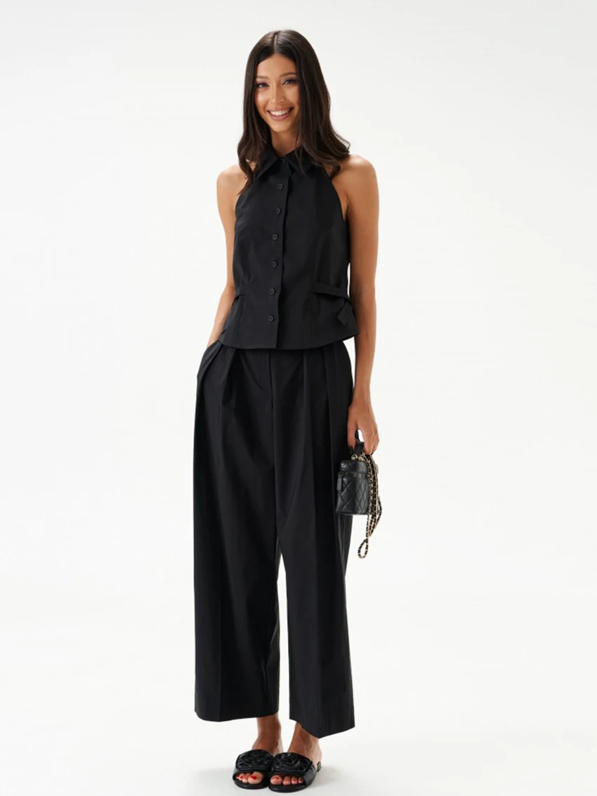 Marthaqiqi Cotton Ladies Pajama Suit Backless Sleepwear Tank Tops Nightwear Sleeveless Nightie Pants Casual Female Nightgown Set