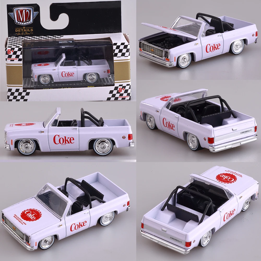 M2 Machine 1:64 Diecast Alloy Model Car Pickup Truck Coke Series Hidden Version Vintage Muscle Dodge Charger Ford Kids Toys Car