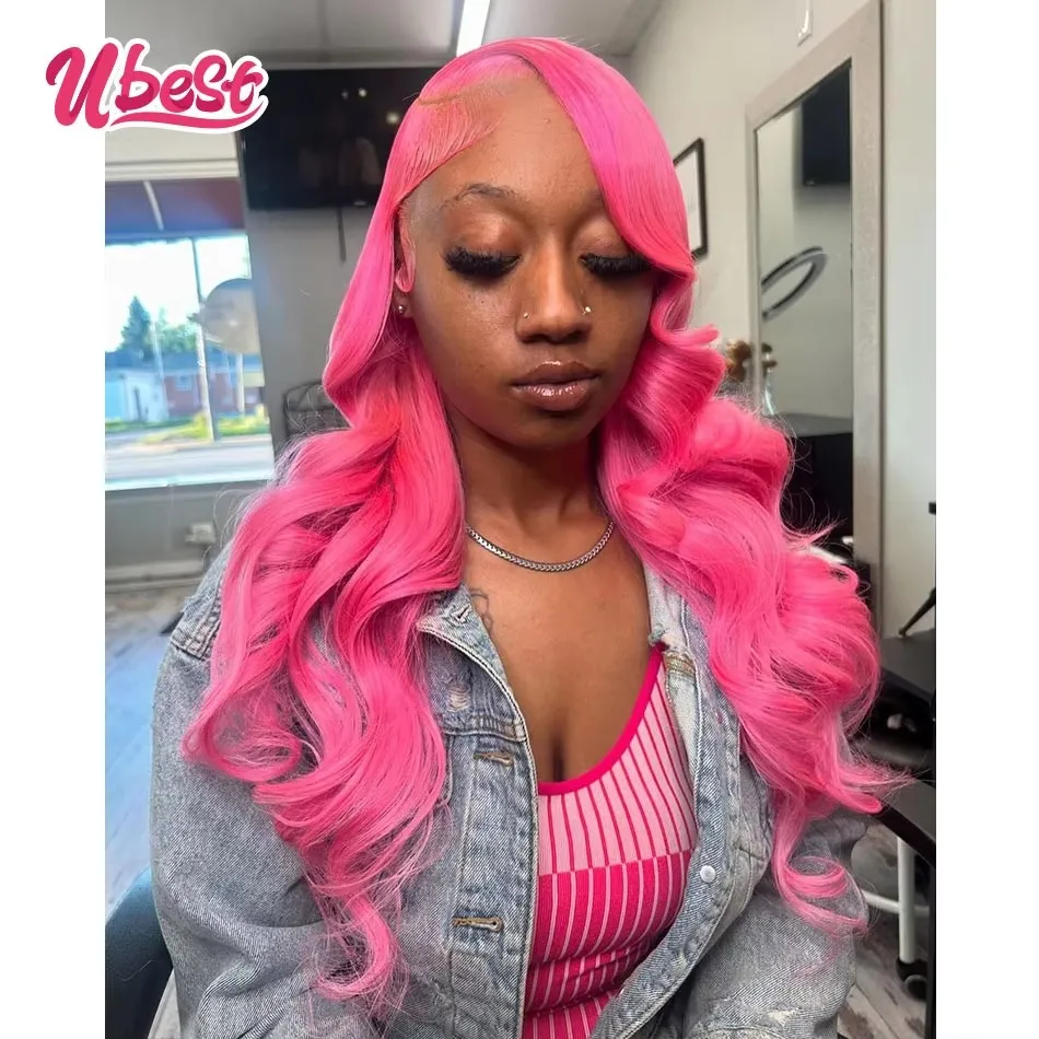 

Ubest Barbie Pink Colored Body Wave 13x6 Lace Front Wigs Brazilian 100％ Human Hair Transparent Wig Pre Plucked For Black Women
