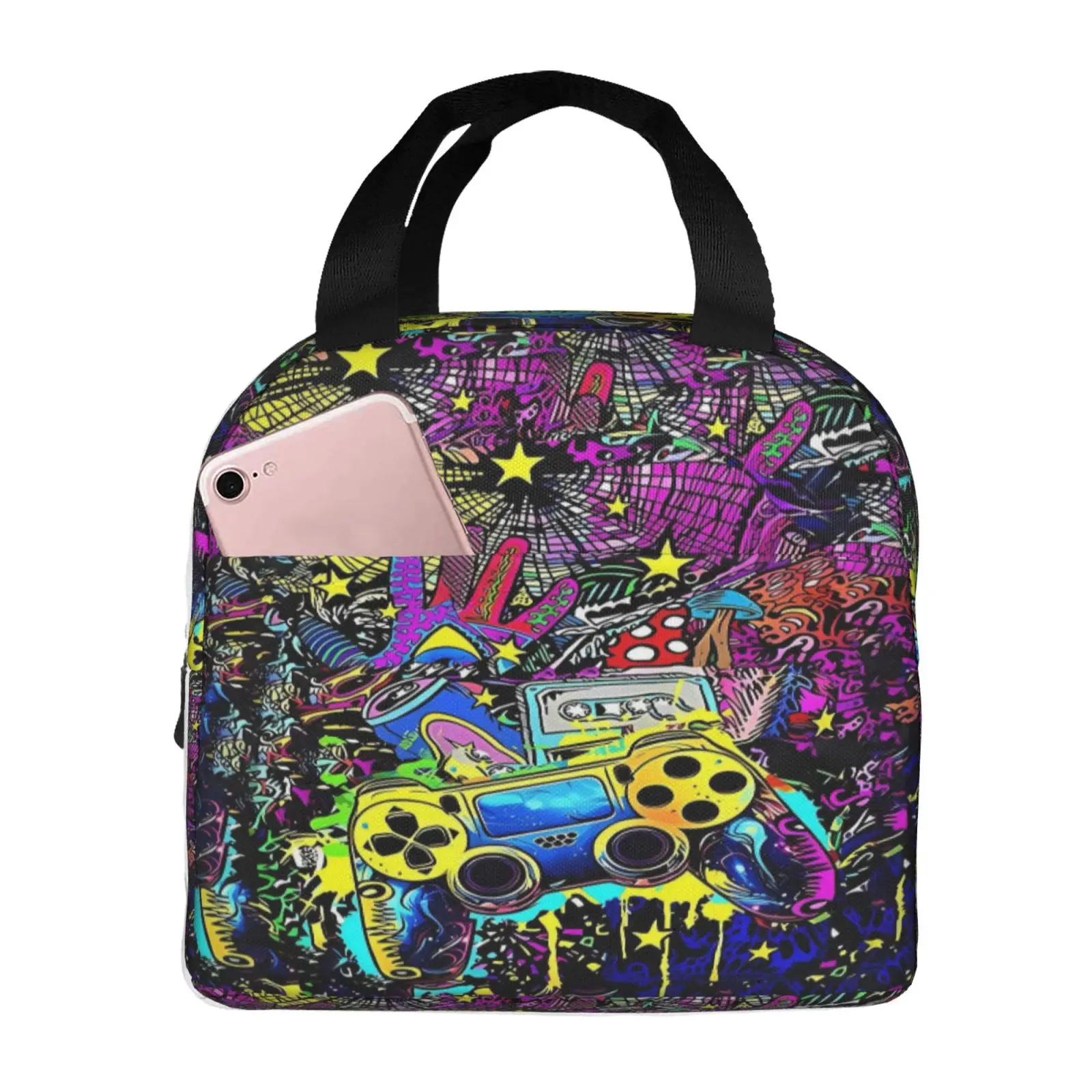 Abstract Game Controller Games Lunch Bags Insulated Bento Box Lunch Tote Leakproof Picnic Bags Thermal Bag for Woman Girl School