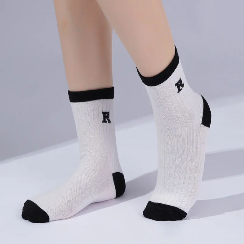 Autumn New Women\'s Socks Black and White Striped Middle Tube Short Socks for Girls Japanese Cotton Cute Kawaii Jk Socks