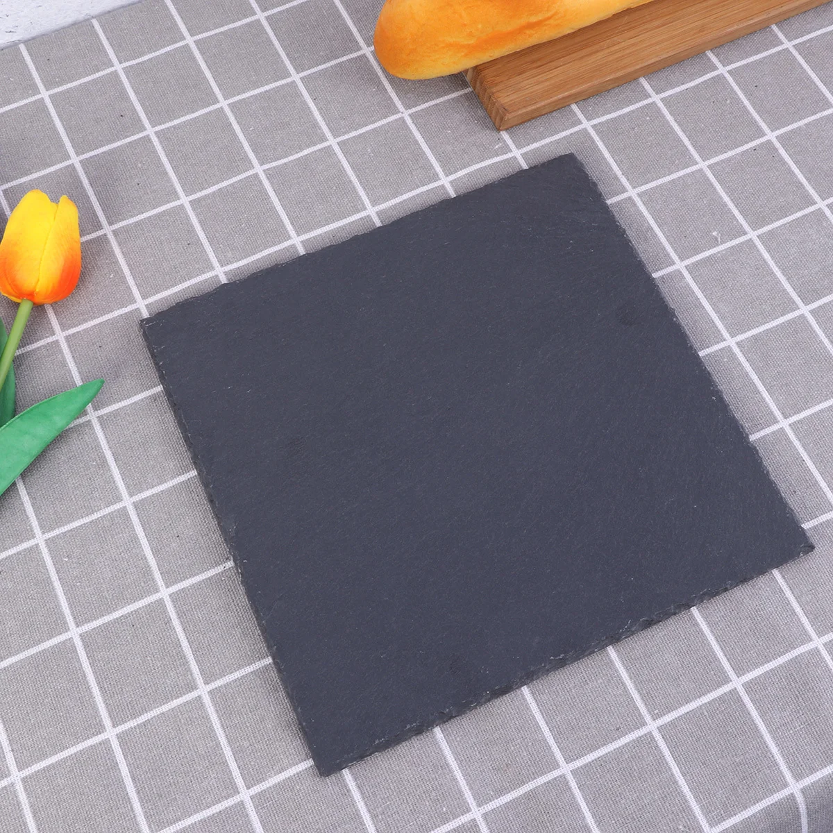 

Natural Square Plate 15x15cm Black Stone Tray for Fruit Cake Sushi Pizza Cheese Barbecue Natural Plate