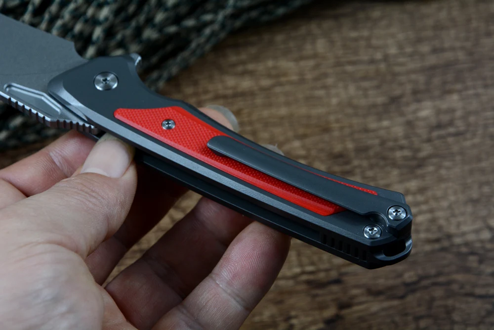 TWO SUN Folding Knife 14C28N Stonewash Blade Red G10 Titanium Handle Pocket Knives Utility Survival Outdoor Hunting  TS468