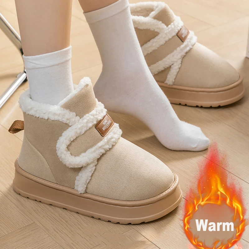 

Thick Soled Snow Boots For Women Fluffy Plush Faux Fur Soft Slippers Winter Indoor Comfortable Home Non-slip Cotton Shoes