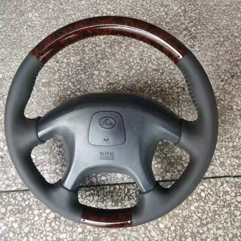 100% For Mitsubishi Leopaard V33 V31 Hand-stitched Peach Wood Grain Genuine Leather Car Steering Wheel Cover