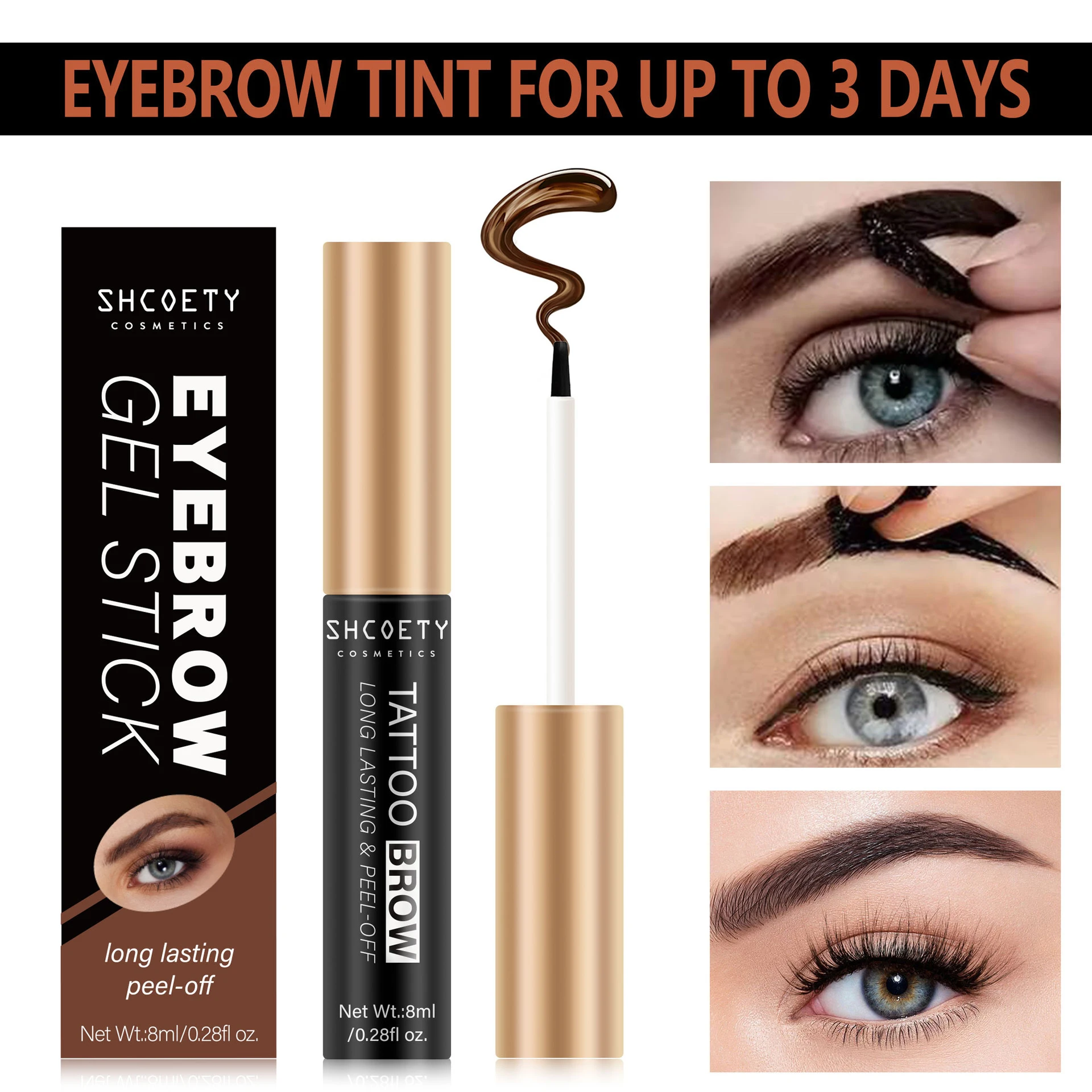 Peel Off Tattoo Brow Wenkbrauwgel Langdurig Vlekvrij Waterdicht Transpiratie Gemakkelijk te dragen 3-kleuren Wenkbrauw Tint Make-up Cosmetica