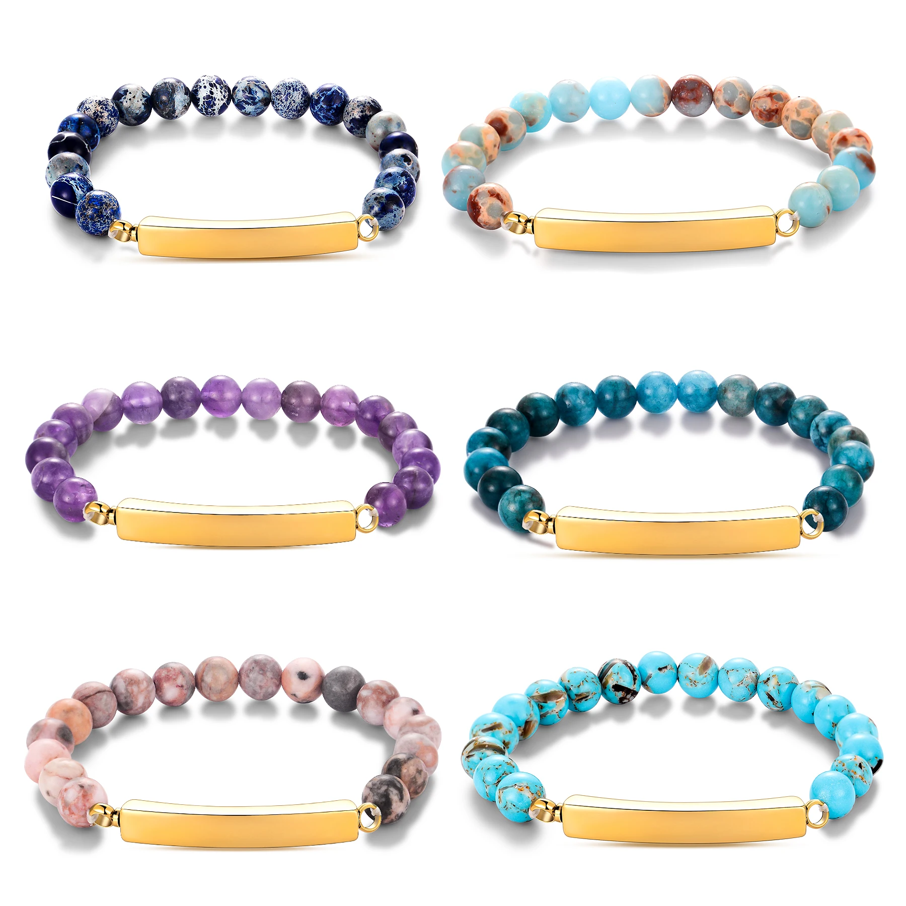 Gelang Kremasi Modis untuk Abu Batu Alam Warna-warni Batang Baja Tahan Karat Perhiasan Peringatan Kenang-kenangan Teks Nama Kustom