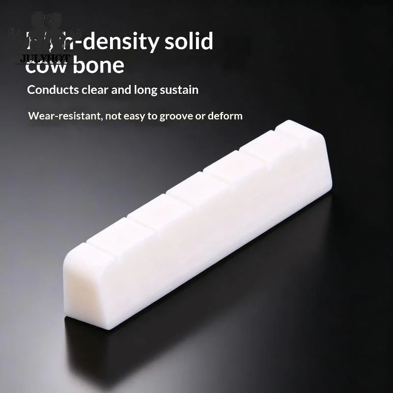 1pc 6 String Electric Guitar Bone Nut Flat Bottom Pre Slotted Real Bone Replacement For Intonation String Height Fix