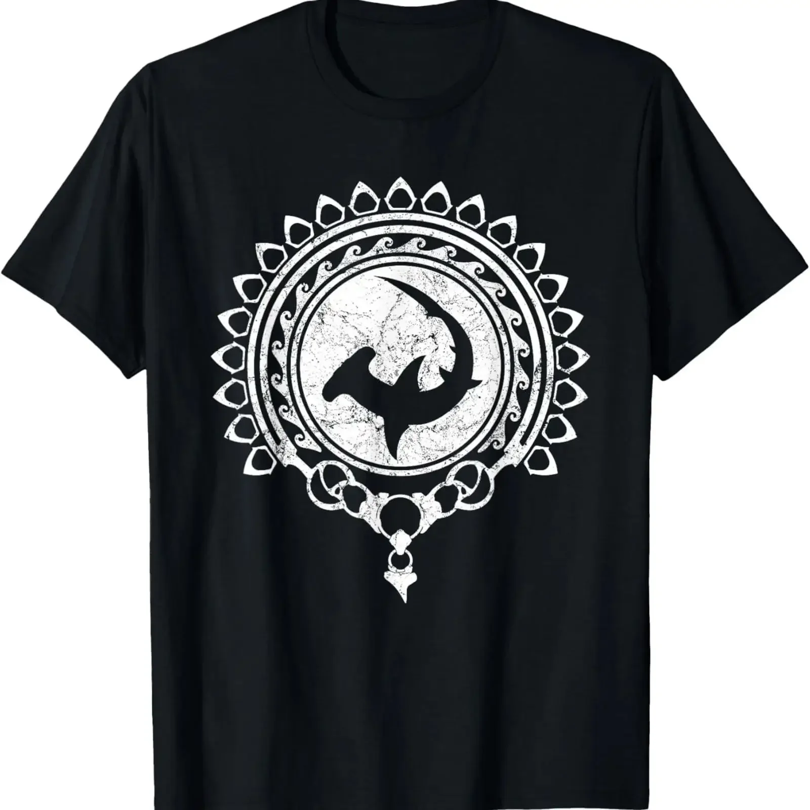 Great Hammerhead Shark Tooth Necklace Samoa Polynesia Style T Shirt vintage Washed Stylish Top For Everyday Wear Breathable